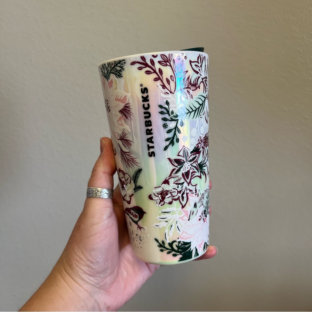 Starbucks 2022 Holiday Pink Enchanted Forest Floral Ceramic Tumbler